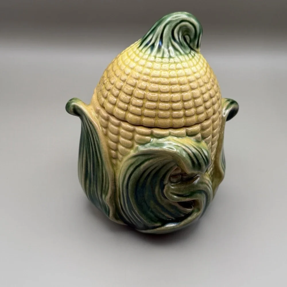 Vintage 1940s Stanfordware Corn Cob Lidded Grease Canister Jar #512